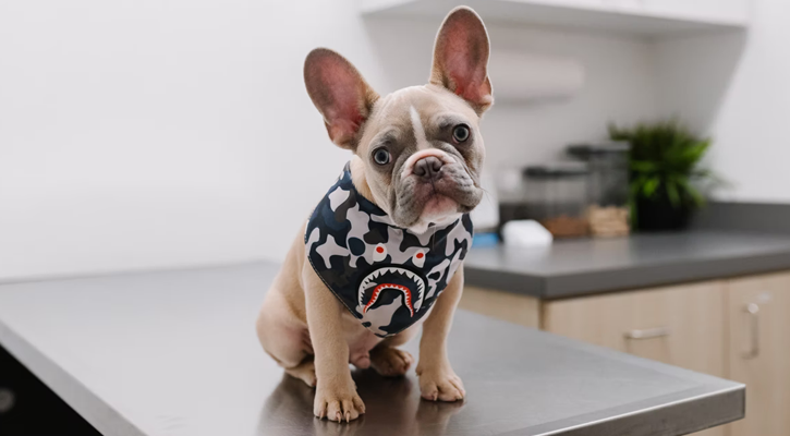 French Bulldog on Exam Table French Bulldog In Sweater Awaiting The Vet